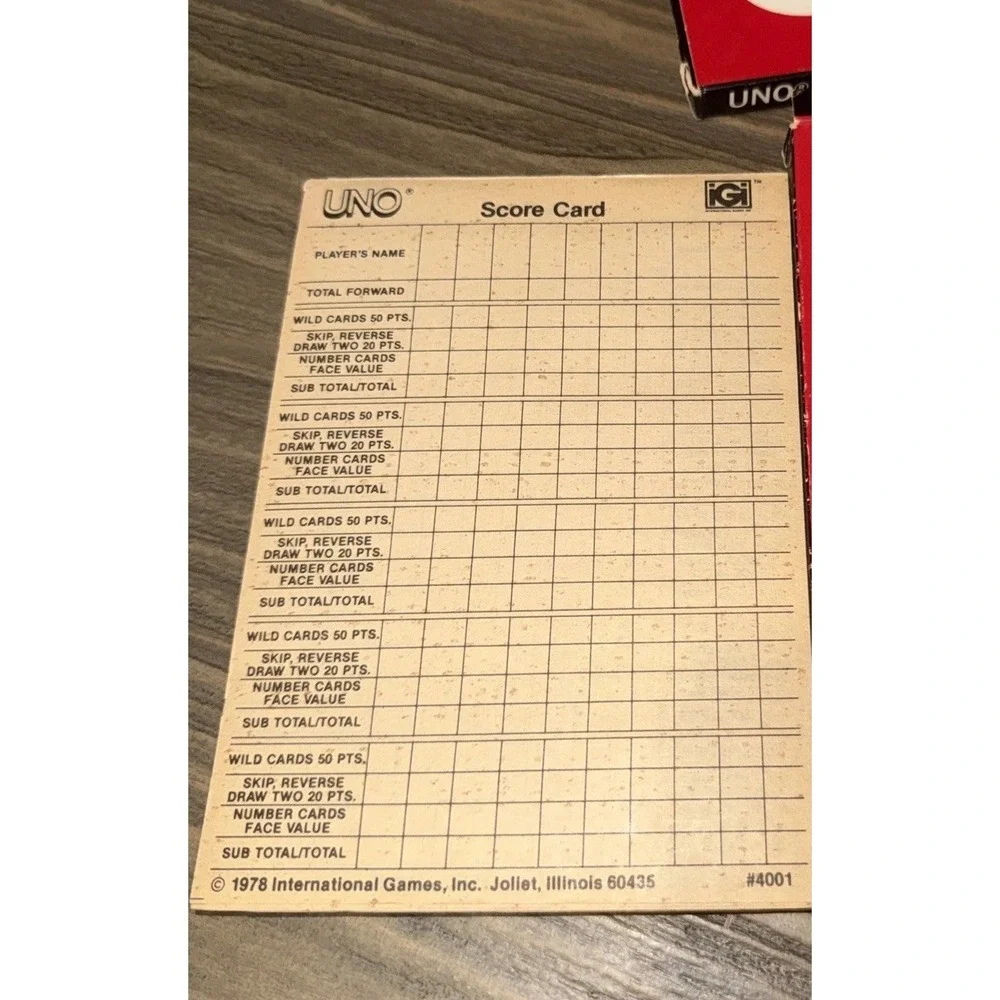 Vintage 1979 Uno Card Games Original/ Collectible & Score Pad Lot